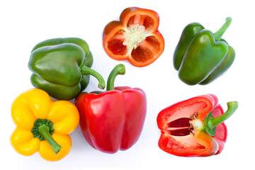 Bell pepper ( capsicum ) isolated on white background. Top view. Flat lay.