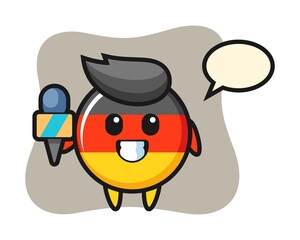 Character mascot of germany flag badge as a news reporter