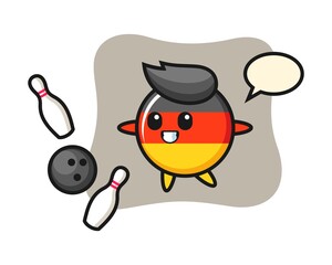 Character cartoon of germany flag badge is playing bowling