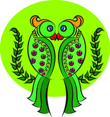 Kalamkari Indian traditional art on linen fabrics. Parrot design on the different background. for textile printing, logo, wallpaper	
