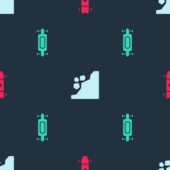 Set Longboard or skateboard, Landslide and on seamless pattern. Vector.