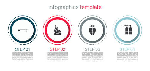 Set Longboard or skateboard, Skates, Rugby ball and Aqualung. Business infographic template. Vector.