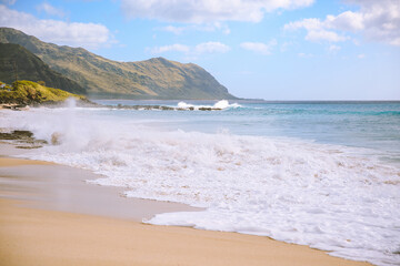 Big waves at Keawaula Beach Yokohama bay seat coast of oahu hawaii