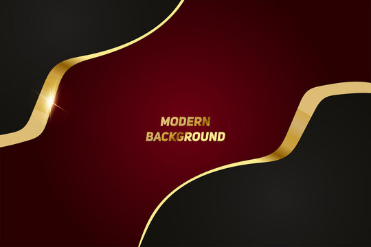 Modern Red Luxury Background With Golden Line And Shiny Golden Light.