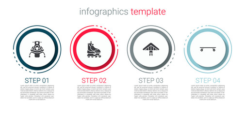 Set Snowmobile, Roller skate, Hang glider and Longboard or skateboard. Business infographic template. Vector.