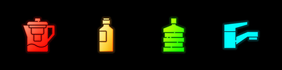 Set Water jug with a filter, Bottle of water, Big bottle clean and tap icon. Vector.