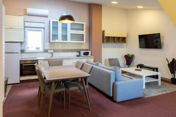 Kitchen and living room,  apartment interior