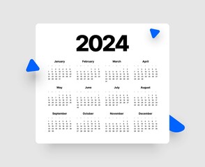 Monthly calendar template for 2024 year. Week Starts on Sunday.