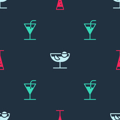 Set Glass of champagne, Cocktail and on seamless pattern. Vector.