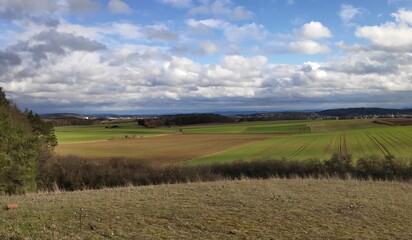 A panorama shot of Coburger Land near Grub am Forst in Bavaria. The area is part of Upper Franconia.