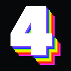 number Four written in rainbow colors for display