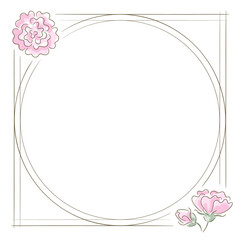 Vintage geometric frame with hand-drawn rose flowers