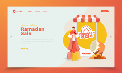 Ramadan sale offers illustration on landing page concept