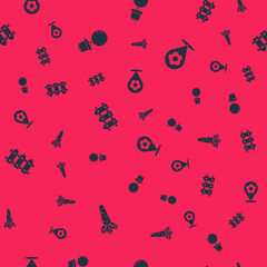 Set Carrot, Flower in pot, Garden fence wooden and Location with flower on seamless pattern. Vector.