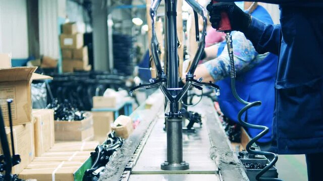 Bicycle frame production line at a modern factory