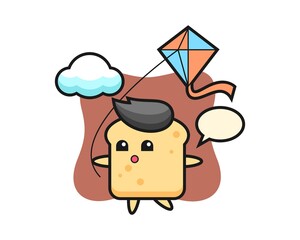 Bread mascot illustration is playing kite