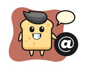Cartoon illustration of bread standing beside the At symbol