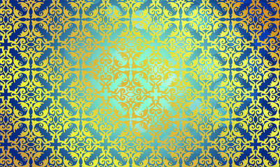Hintergrund Vorlage Template Muster Struktur floral Ornament in Gold glänzend auf türkis irisierend Mitte hell Schönheit Tapete barock rokkoko Jugendstil victorianisch Karo Raute edel Stoff