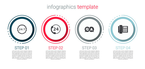 Set Clock 24 hours, Telephone support, Question and Answer and . Business infographic template. Vector.