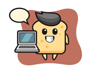 Mascot illustration of bread with a laptop