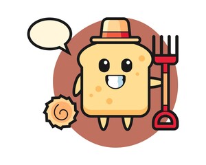 Mascot character of bread as a farmer