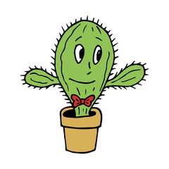 Creative smiling cactus on white background. Doodle style. Vector image.
