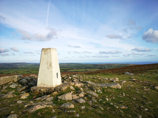 Triangulation point at the top Rhossili Downs on the west coast of Gower Peninsular - South Wales.