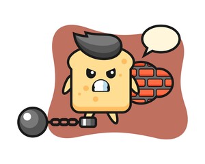 Character illustration of bread as a prisoner