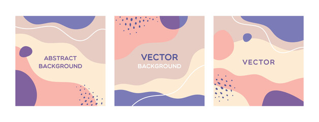 Vector set of design templates in simple modern style with abstract shapes. Design backgrounds with copy space for text. Suitable for invitation designs, social media stories and posts wallpapers.