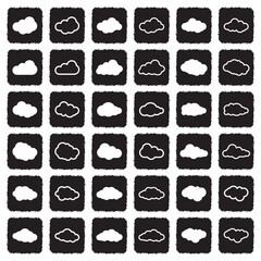 Clouds Icons. Grunge Black Flat Design. Vector Illustration.