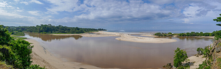 Beautiful panoramic view on the Indian Ocean from traditional Ratenggaro village on Sumba island, Nusa Tenggara, Indonesia