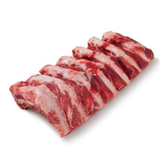 Close-up view of fresh raw  Back Ribs cut in isolated white background