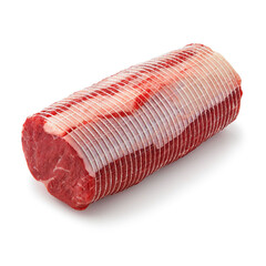 Close-up view of fresh raw Ribeye Petite Roast Ribs cut in isolated white background