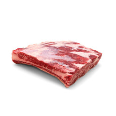 Close-up view of fresh raw Trimmed Short Ribs cut in isolated white background