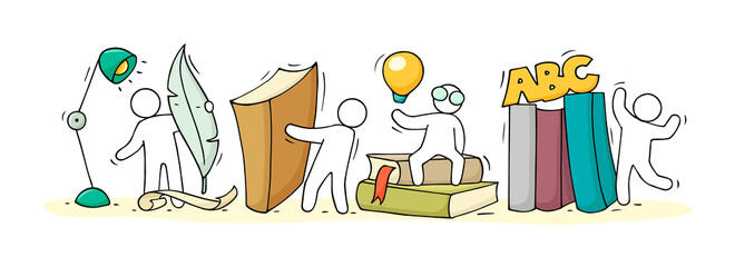 Sketch of literature class with working little people