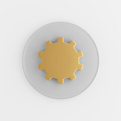 Gold gear icon in flat style. 3d rendering gray round button key, interface ui ux element.