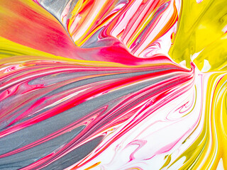Colorful acrylic paint with abstract floral and cream forms 