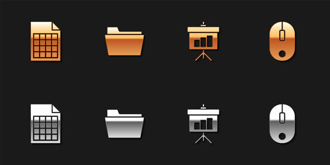 Set File document, Document folder, Chalkboard with diagram and Computer mouse icon. Vector.