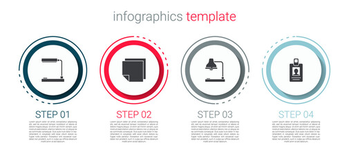 Set Table lamp, Post note stickers, and Identification badge. Business infographic template. Vector.