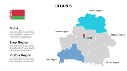 Belarus vector map infographic template divided by countries. Slide presentation