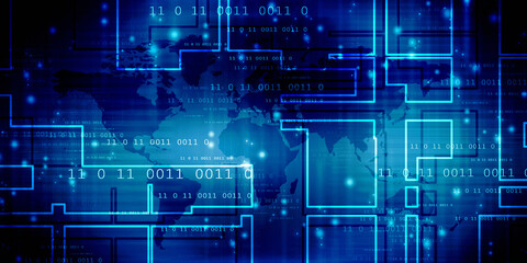 2d illustration abstract digital binary data on computer screen
