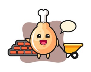 Cartoon character of fried chicken as a builder