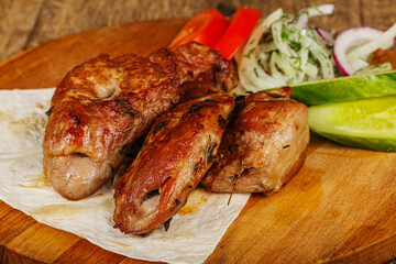 Pork kebab - Sashlik bbq seved vegetables
