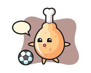 Illustration of fried chicken cartoon is playing soccer