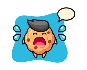 Obraz premium Chocolate chip cookie cartoon illustration with crying gesture