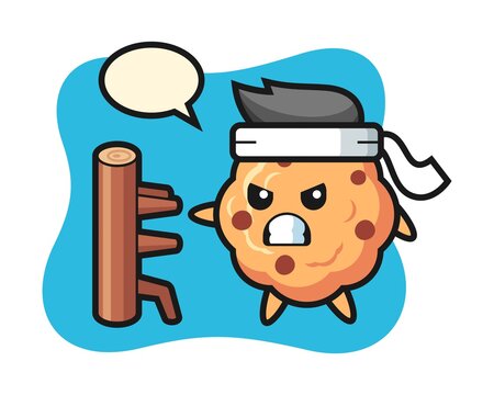 Chocolate chip cookie cartoon illustration as a karate fighter