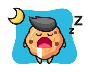 Chocolate chip cookie character illustration sleeping at night