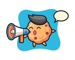 Chocolate chip cookie character illustration holding a megaphone