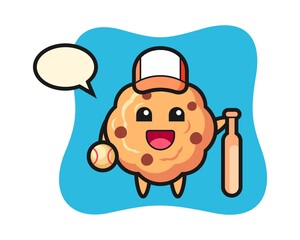 Cartoon character of chocolate chip cookie as a baseball player