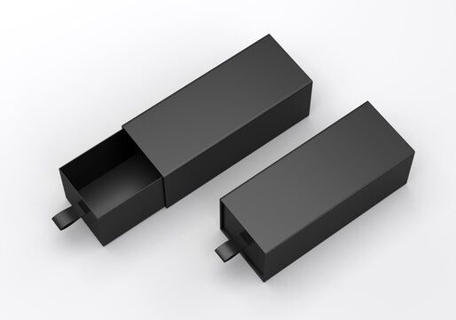 Package blank Sliding drawer black Cardboard Box mockup for corporate branding. 3d render